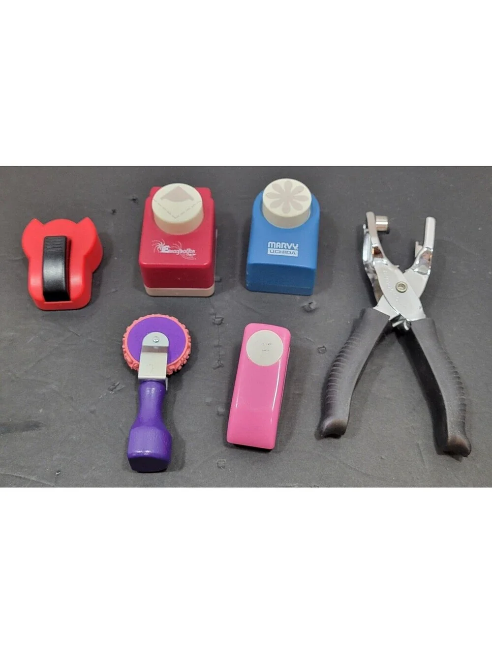Assorted Craft Supplies - Paper Punches, Roller Stamp & Crafting Pliers-Lot of 6
